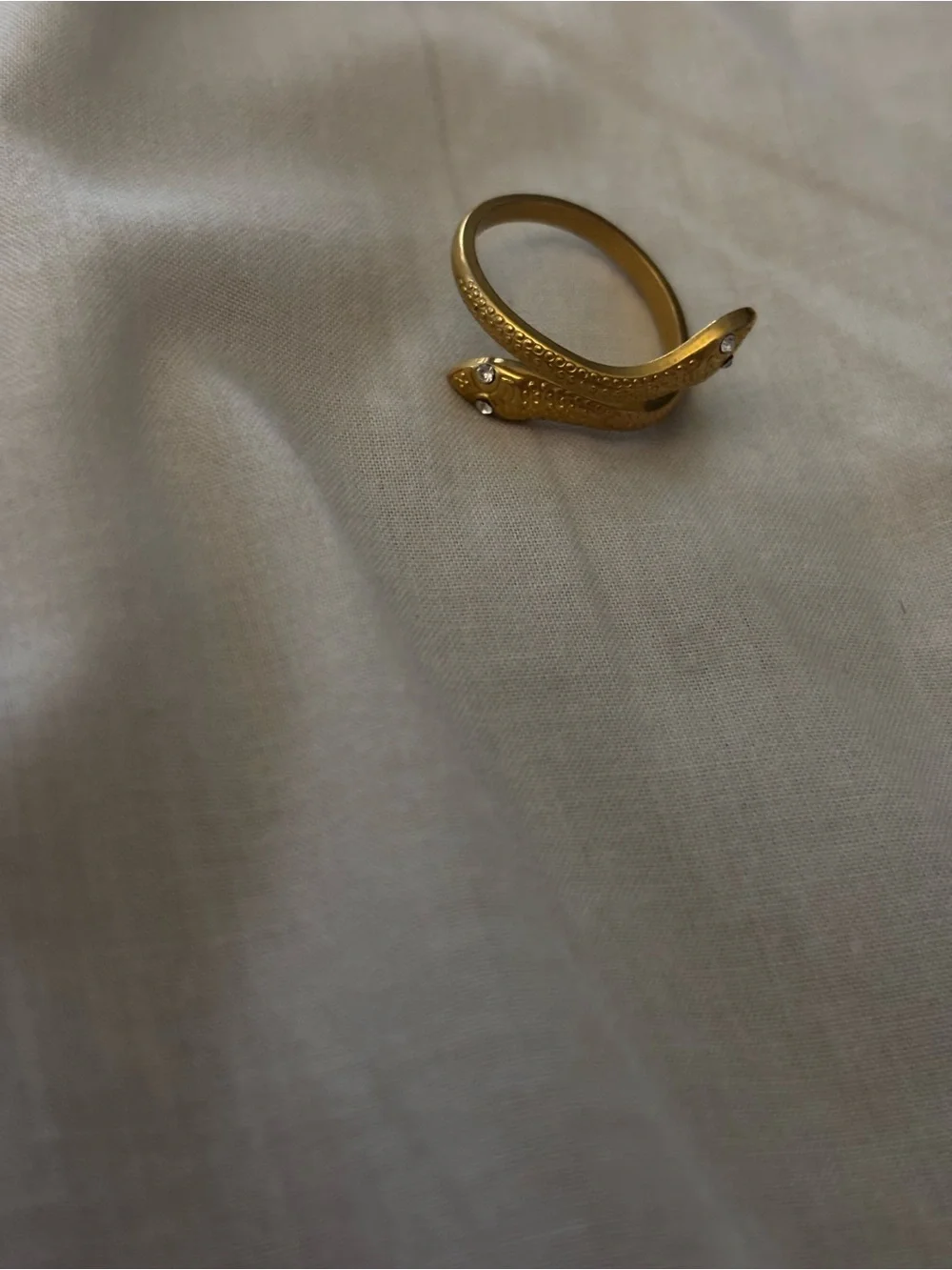 Gold-Tone Double Snake Adjustable Ring with Crystal Eyes